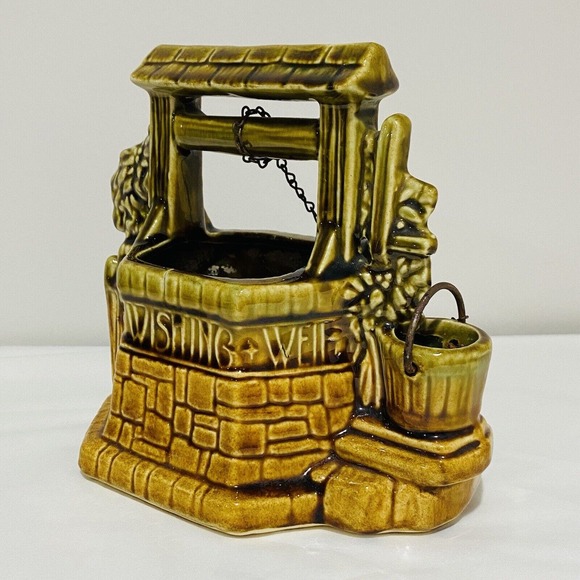 McCoy USA Art Pottery Wishing Well Small Planter Vase with Original Chain - Picture 4 of 9